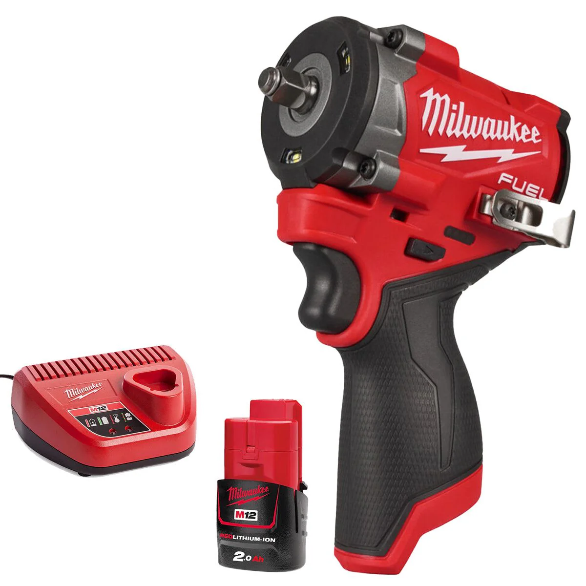 Milwaukee M12FCIWF38G3-0 12V Brushless 3/8" Impact Wrench with 1 x 2.0Ah Battery & Charger