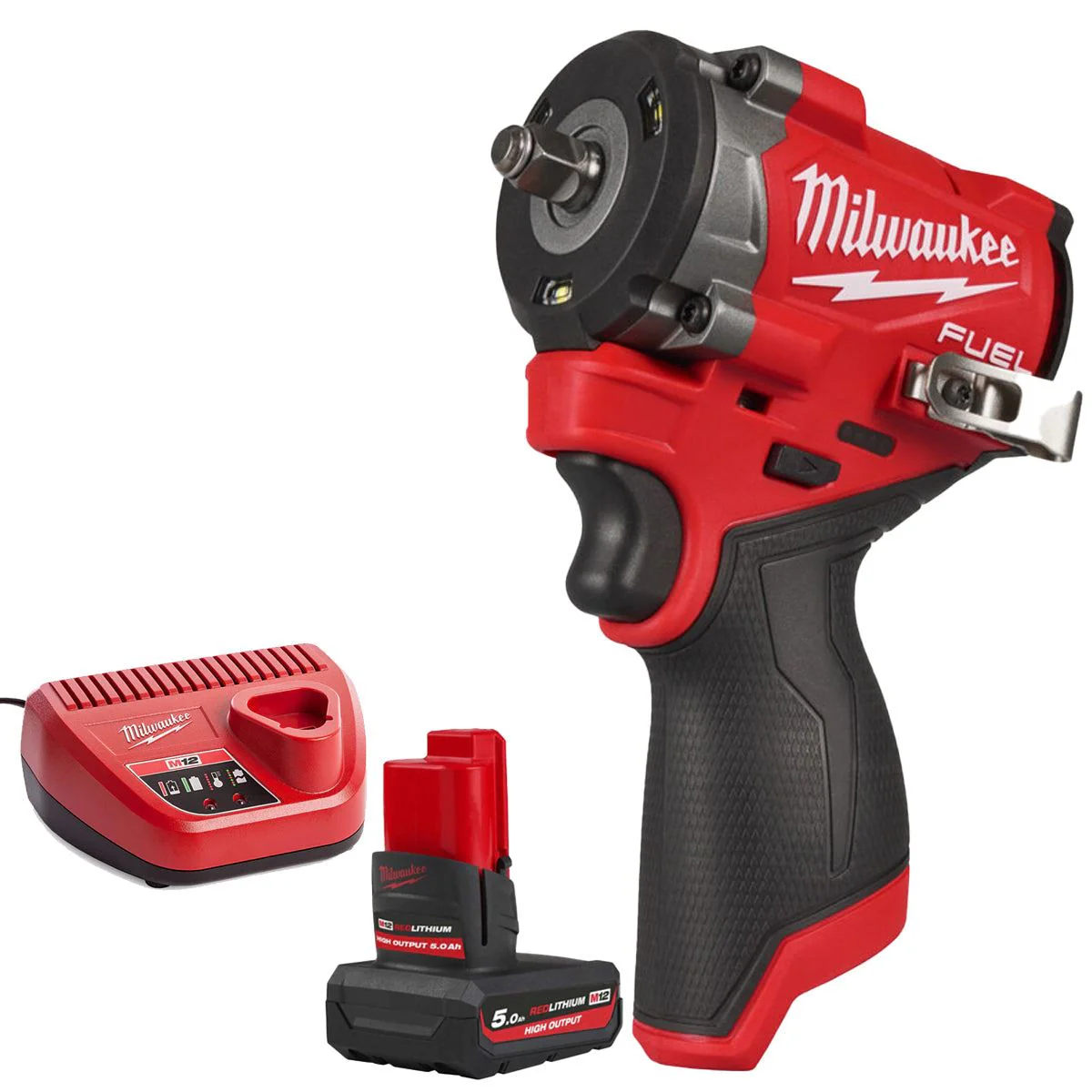 Milwaukee M12FCIWF38G3-0 12V Brushless 3/8" Impact Wrench with 1 x 5.0Ah Battery & Charger