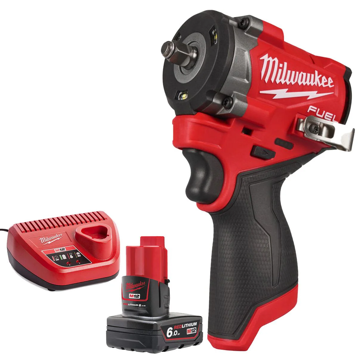 Milwaukee M12FCIWF38G3-0 12V Brushless 3/8" Impact Wrench with 1 x 6.0Ah Battery & Charger