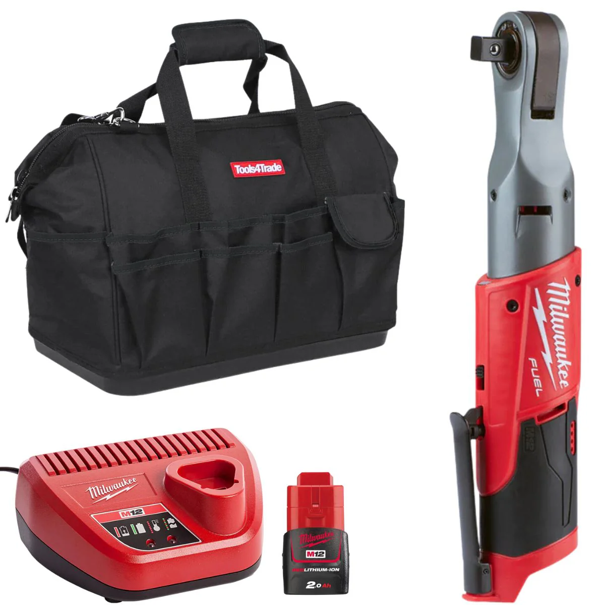 Milwaukee M12FIR12-0 12V Impact Ratchet FUEL Sub-Compact 1/2" with 1 x 2.0Ah Battery Charger & Bag