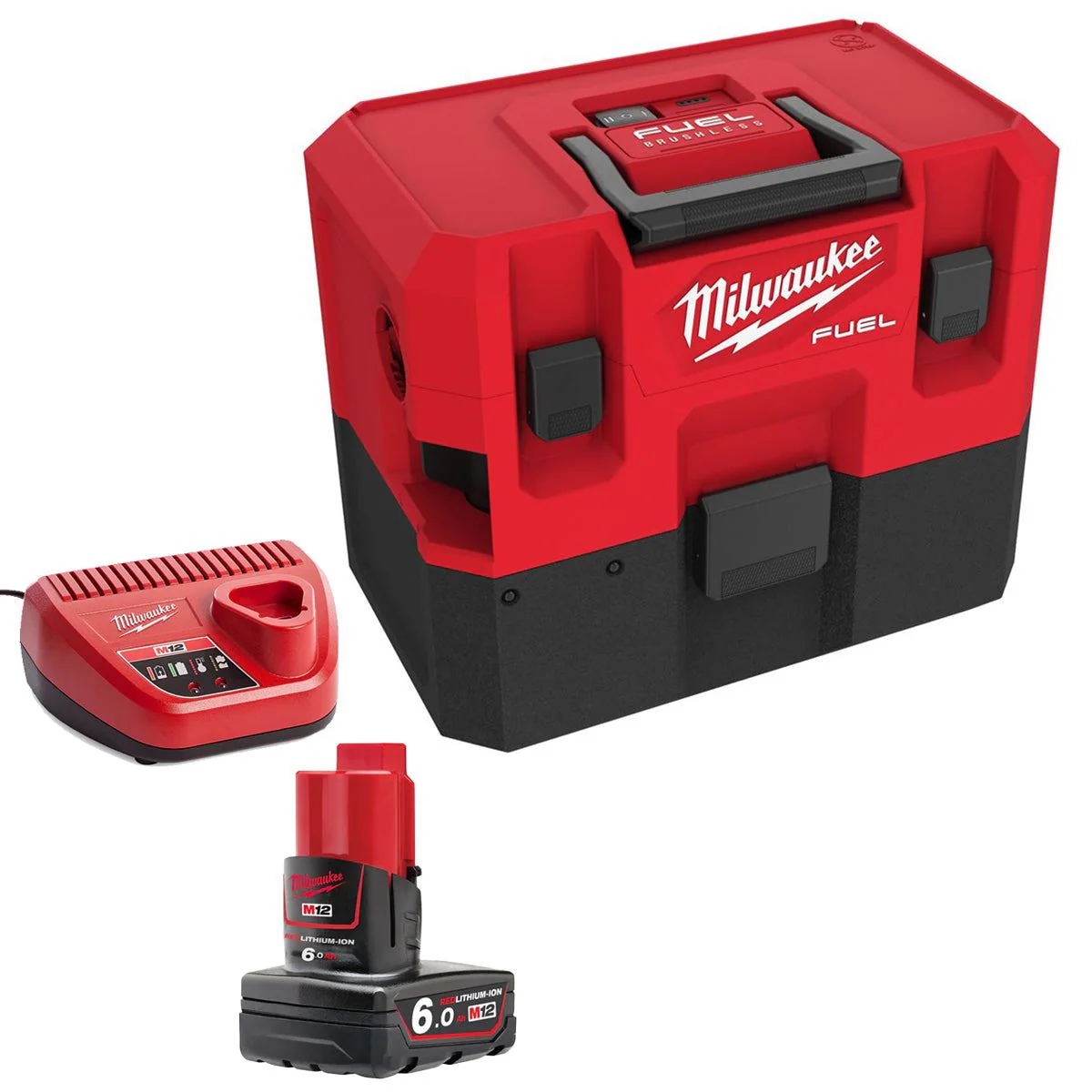 Milwaukee M12FVCL-0 12V Brushless FUEL Wet & Dry Vacuum with 1 x 6.0Ah Battery & Charger