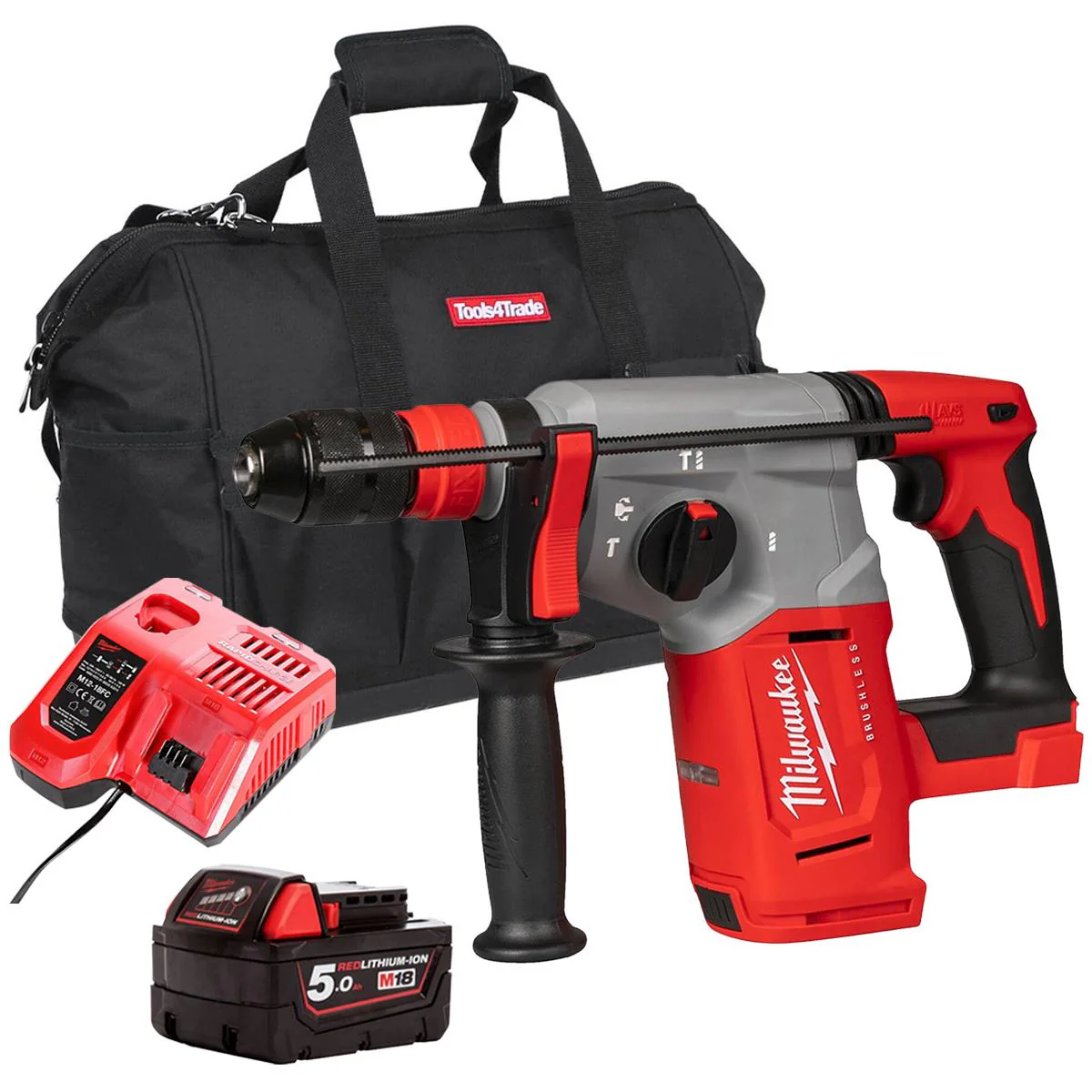 Milwaukee M18BLHX-0 18V Brushless 4-Mode SDS+ Hammer Drill With 1 x 5.0Ah Battery Charger & Bag