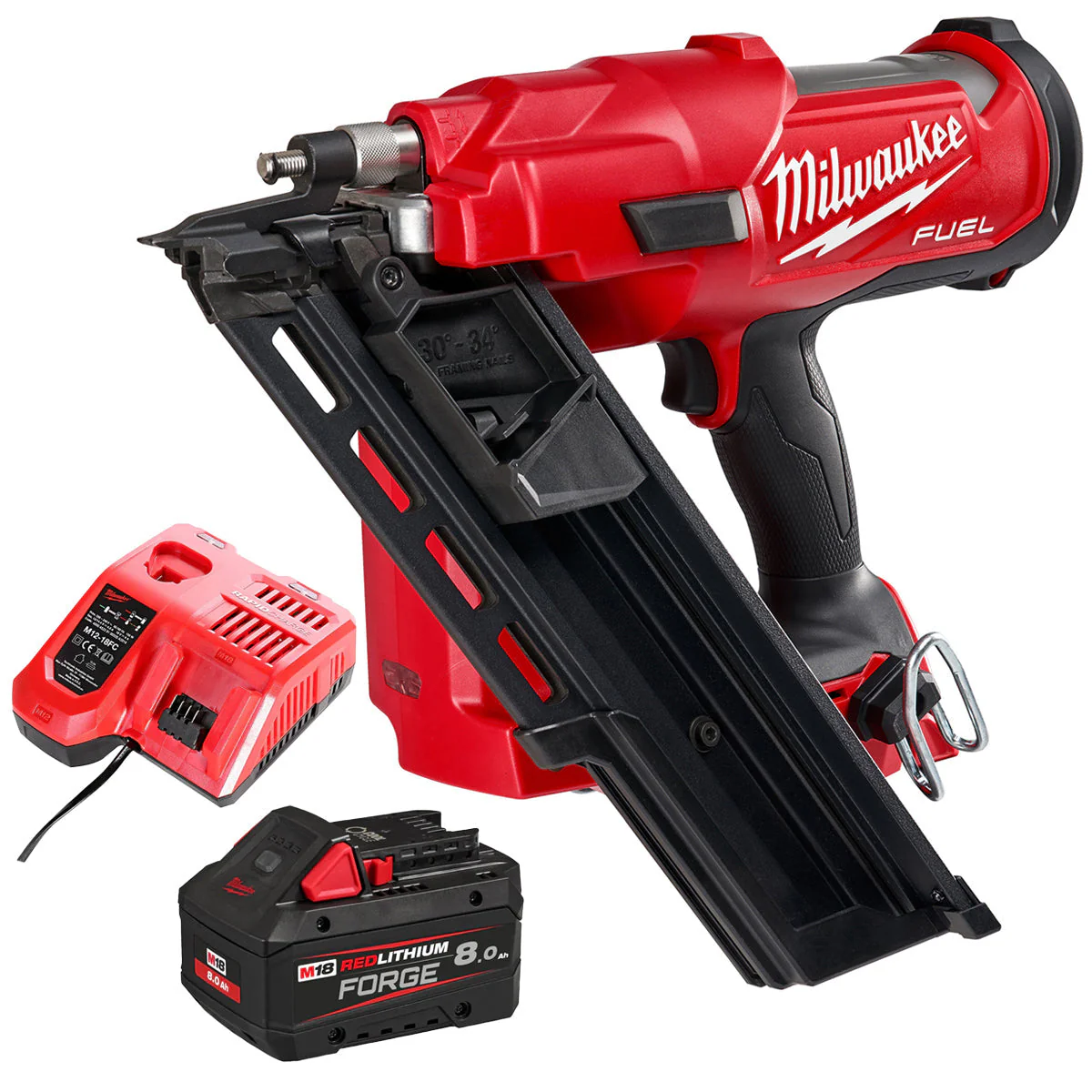 Milwaukee M18FFN-0 18V Fuel Brushless First Fix Framing Nailer with 1 x 8.0Ah Battery & Charger
