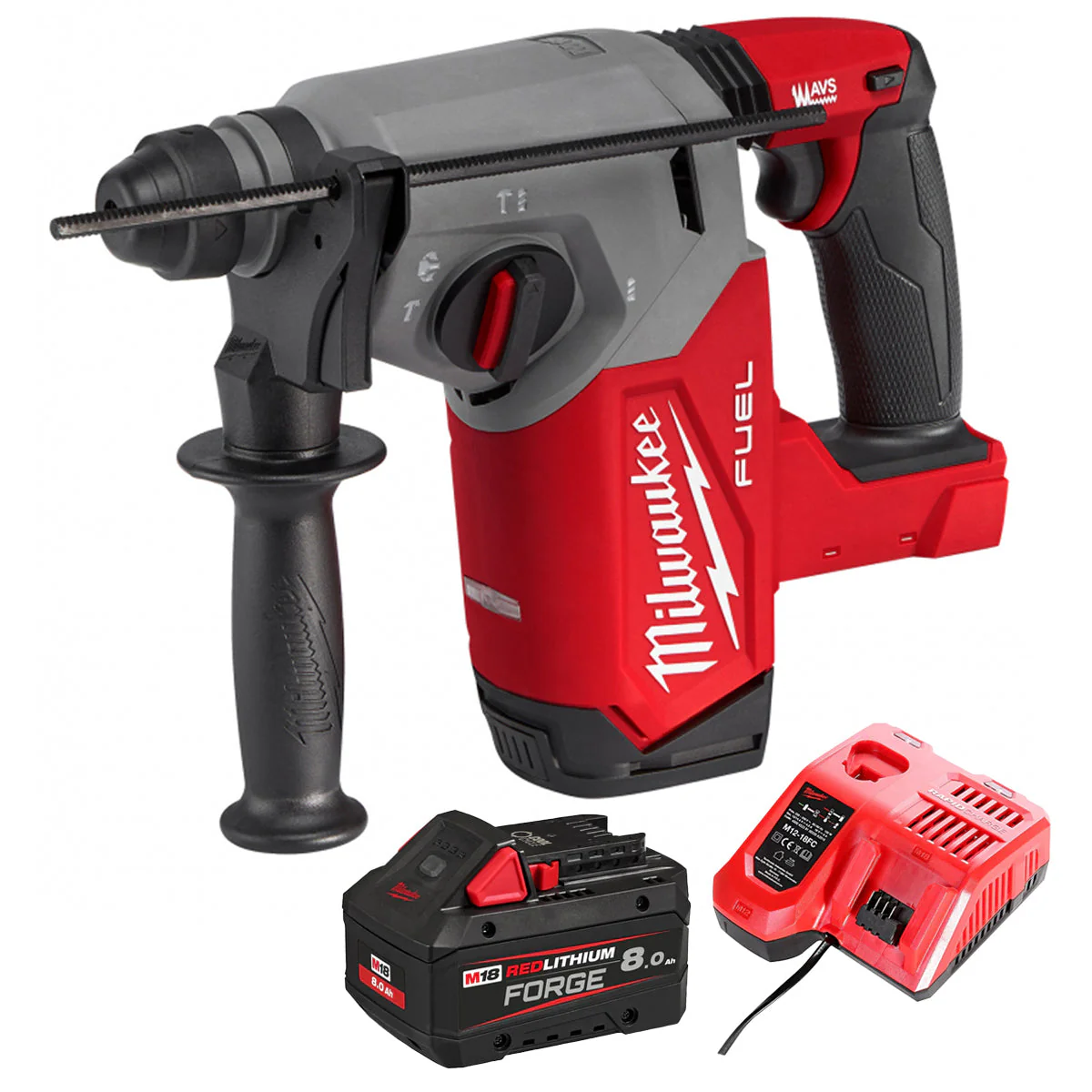 Milwaukee M18FH-0 18V Fuel 4-Mode SDS+ Brushless Hammer Drill with 1 x 8.0Ah Battery & Charger