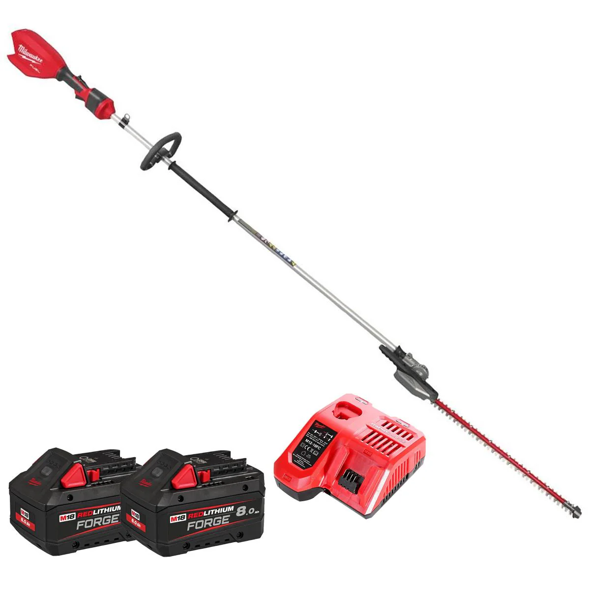 Milwaukee M18FHETE27-802 18V FUEL Brushless 267cm Extended Pole Hedge Trimmer with 2 x 8.0Ah Battery & Charger 4933492912