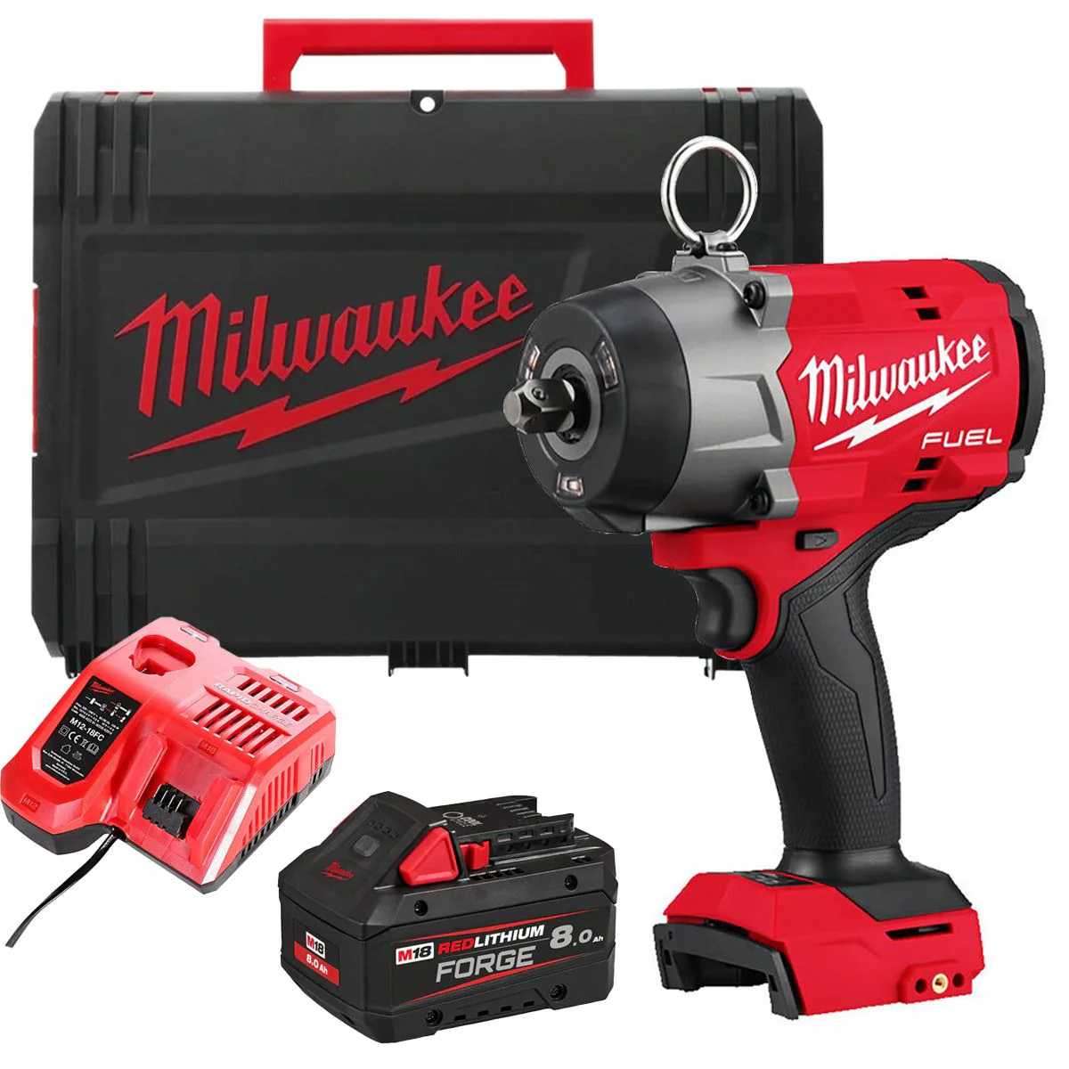 Milwaukee M18FHIW2P12-0X M18 FUEL 18V Brushless 1/2" Impact Wrench with 1 x 8.0Ah Battery Charger & Case