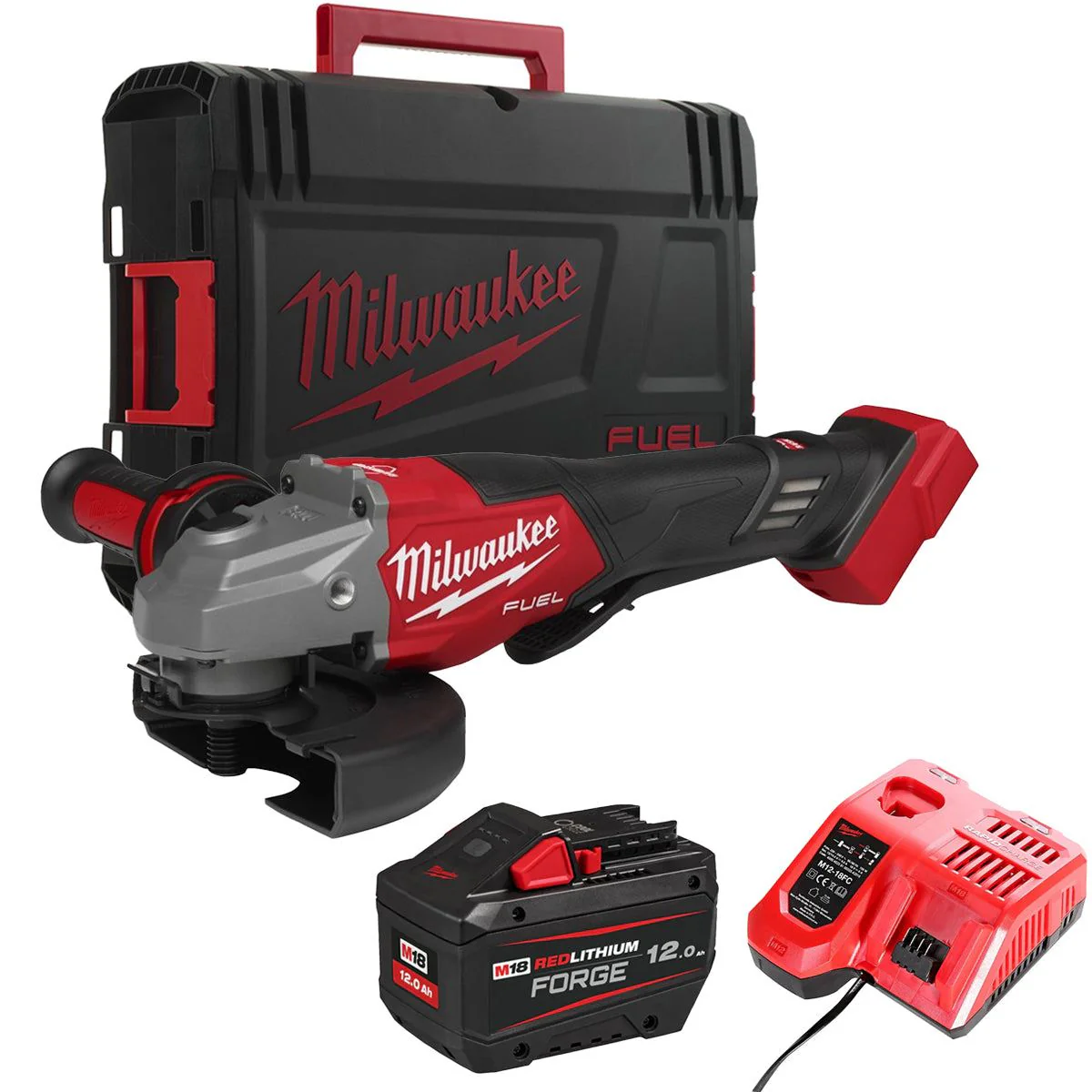 Milwaukee M18FHSAG125XPDB2-0X FUEL 18V 125mm Angle Grinder with 1 x 12.0Ah Battery Charger & Case