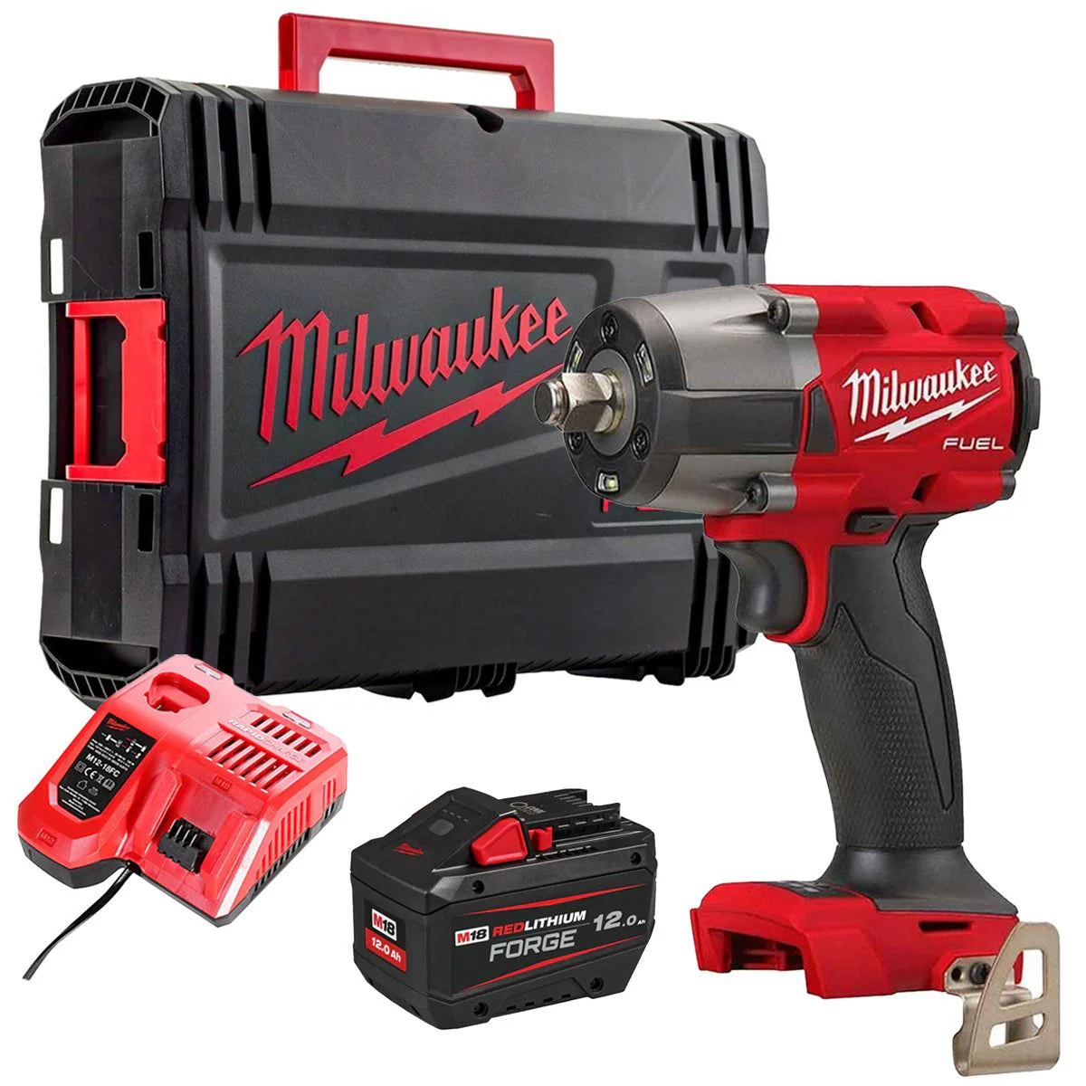 Milwaukee M18FMTIW2F12-0X 18V Fuel Brushless 1/2" Impact Wrench with 1 x 12.0Ah Battery Charger & Case