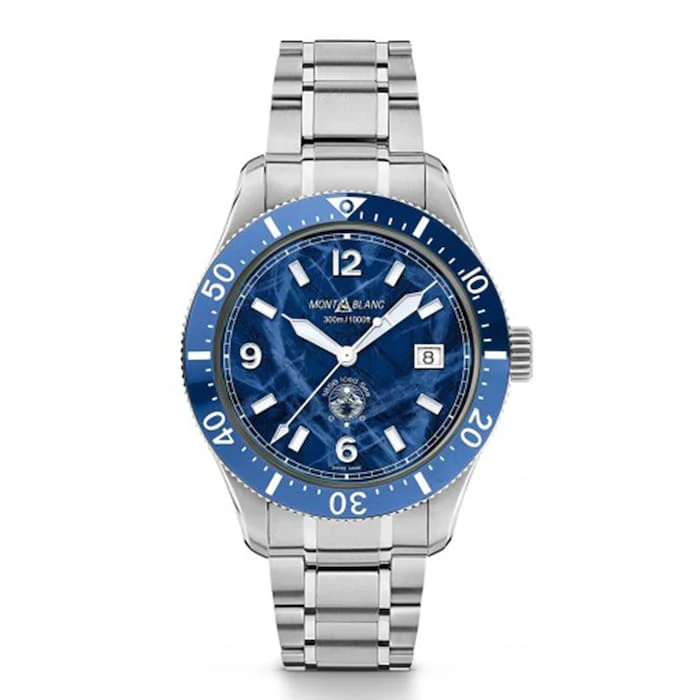 Montblanc Automatic 41mm Men’s Watch with Blue Material Dial, Stainless Steel Case & Bracelet, 300m Water Resistant / 129369