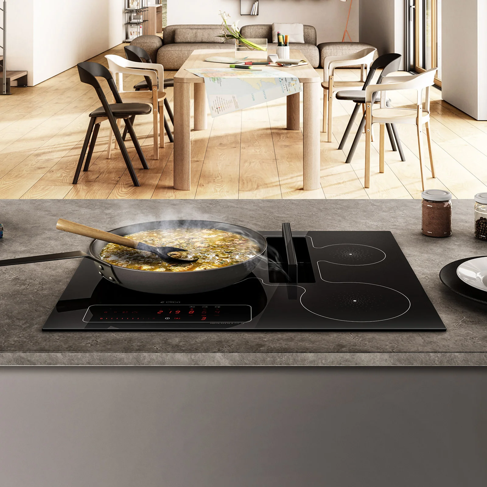 Elica NikolaTesla FIT 3Z 60 60cm Black Induction Hob with Downdraft Extractor - Image 4
