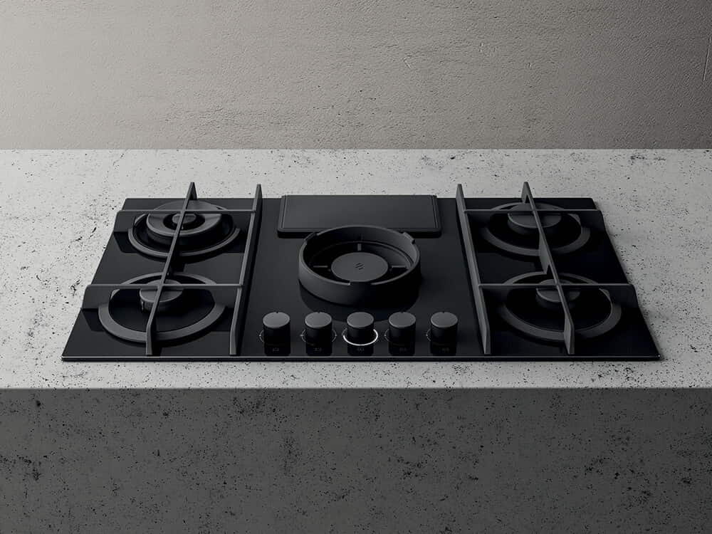 Elica NikolaTesla Flame 88cm Black Gas Hob with Integrated Extractor