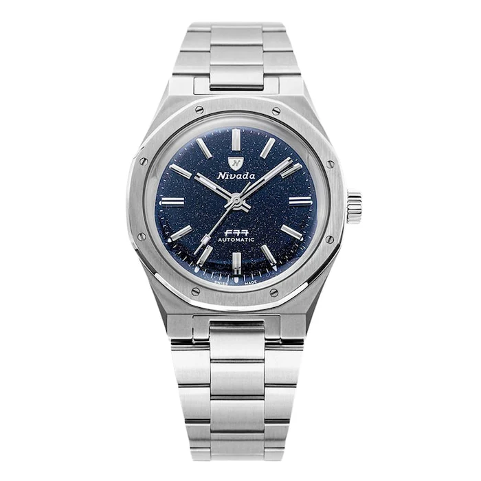 Nivada Grenchen Automatic 37mm Men’s Watch with Blue Material Dial, Stainless Steel Case & Bracelet, 100m Water Resistant / 68010A77