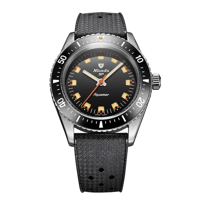 Nivada Grenchen Automatic 38mm Men’s Watch with Black Material Dial, Stainless Steel Case, 200m Water Resistant / 32068A01