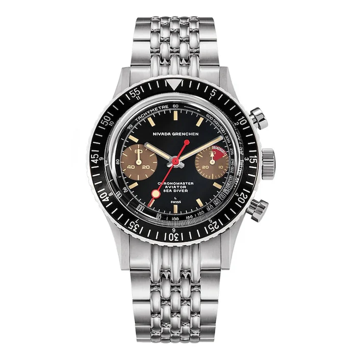 Nivada Grenchen Automatic 38mm Men’s Watch with Black Material Dial, Stainless Steel Case & Bracelet, 510m Water Resistant / 85008M04