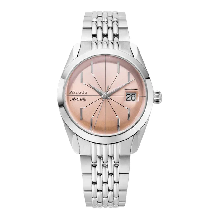 Nivada Grenchen Automatic 38mm Men’s Watch with Pink Material Dial, Stainless Steel Case & Bracelet, 100m Water Resistant / 32042A04