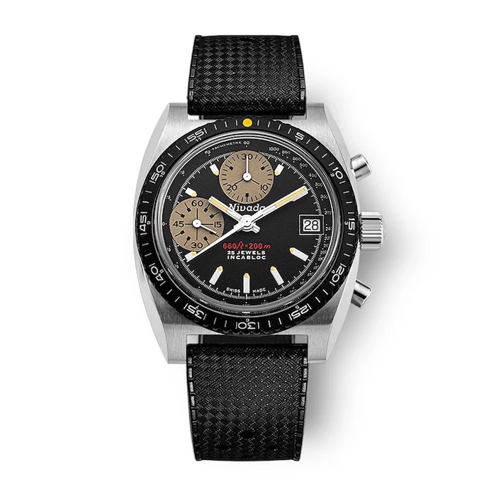 Nivada Grenchen Elegance Automatic 38mm Men’s Watch with Black Material Dial, Stainless Steel Case, 200m Water Resistant / 77001A01