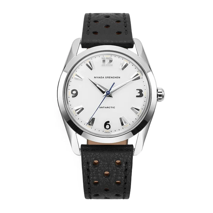 Nivada Grenchen Heritage Manual Wind 35mm Men’s Watch with White Material Dial, Stainless Steel Case, 50m Water Resistant / 35003M40