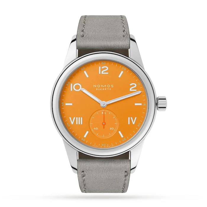 NOMOS Glashutte Manual Wind 18mm Men’s Watch with Orange Material Dial, Stainless Steel Case, 100m Water Resistant / 710