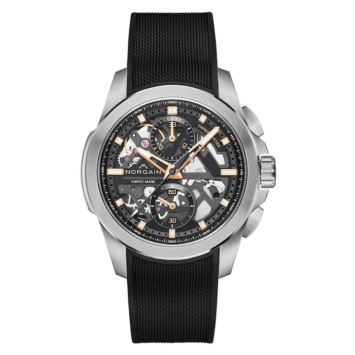 Norqain Automatic 42mm Men’s Watch with Skeleton Material Dial, Stainless Steel Case, 100m Water Resistant / NN3200SC/B323/322CHBR.