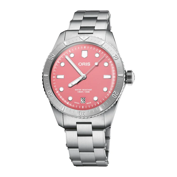 Oris Automatic 38mm Men’s Watch with Pink Material Dial, Stainless Steel Case & Bracelet, 100m Water Resistant / 01 733 7771 4058-07 8 19 18