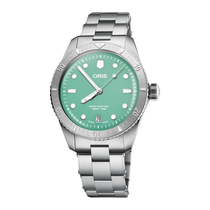 Oris Divers 38mm Unisex Watch Green Stainless Steel Luxury Watch Swiss Made 01 733 7771 4057-07 8 19 18