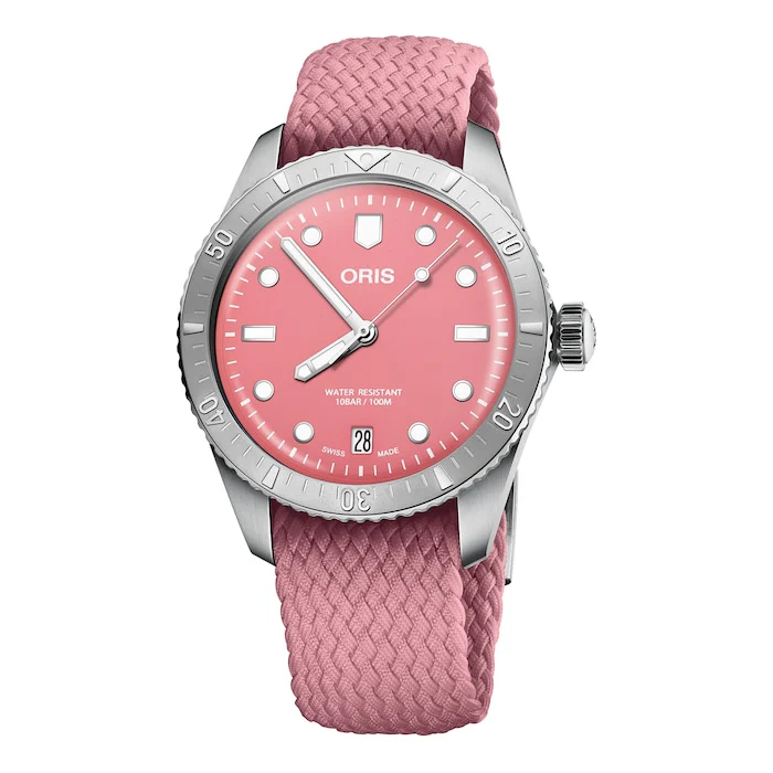 Oris Divers Heritage 1965 38mm Unisex Watch Pink Fabric Luxury Watch Swiss Made 01 733 7771 4058-07 3 19 04S
