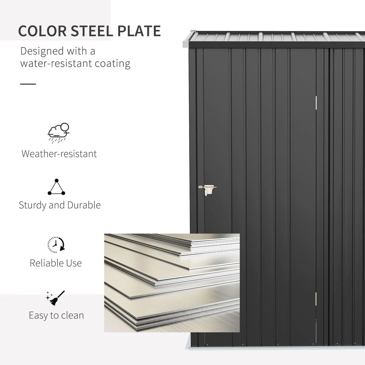 Outsunny 5ft x 3ft Outdoor Storage Shed, Garden Metal Storage Shed with Single Lockable Door - Charcoal Grey - Image 4
