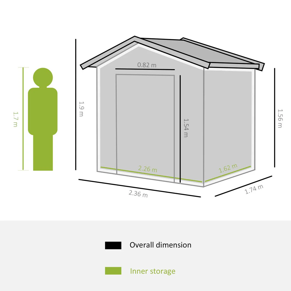 Outsunny 8 x 6Ft Garden Storage Shed With Double Sliding Door Outdoor Grey - Image 3