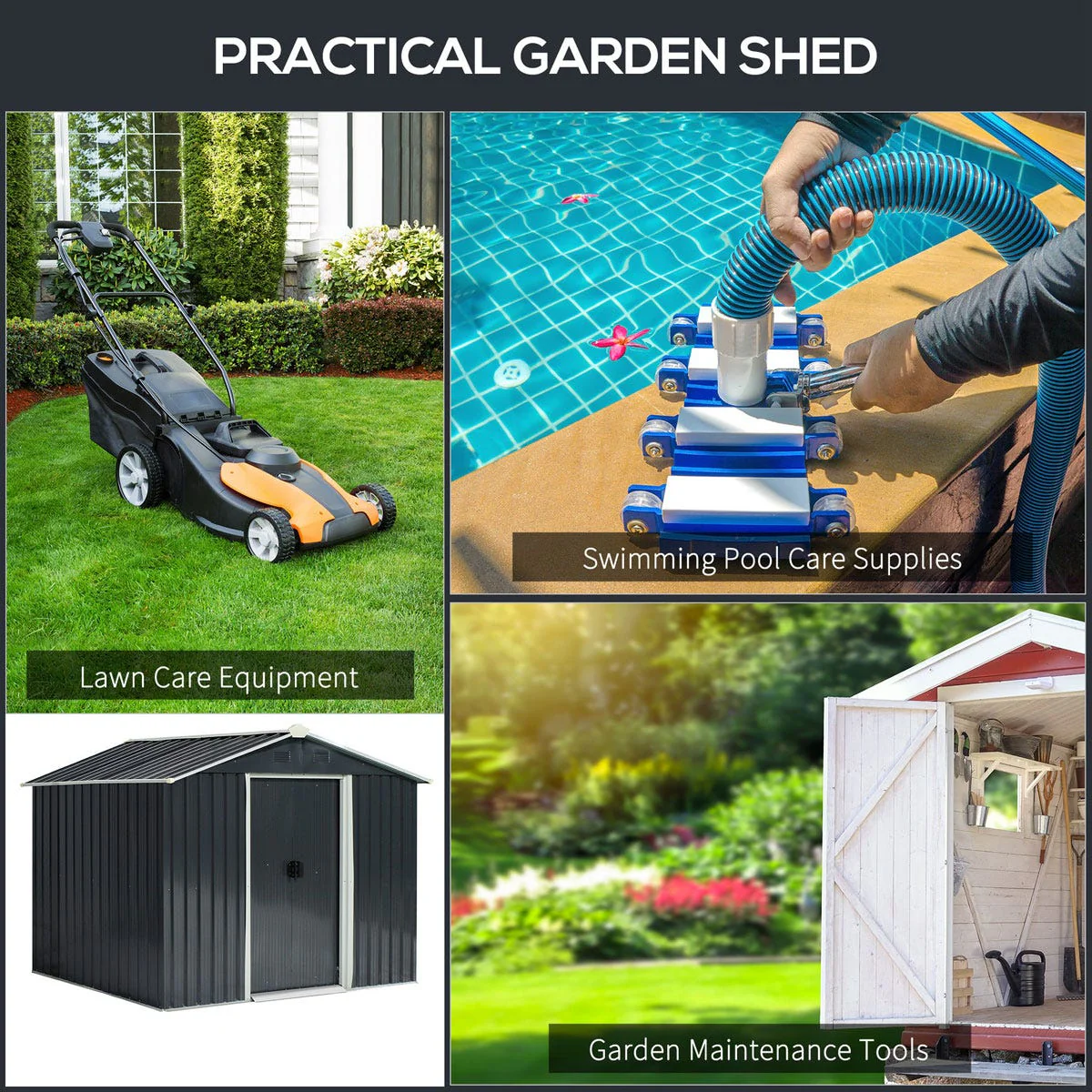 Outsunny 8 x 6Ft Garden Storage Shed With Double Sliding Door Outdoor Grey - Image 5