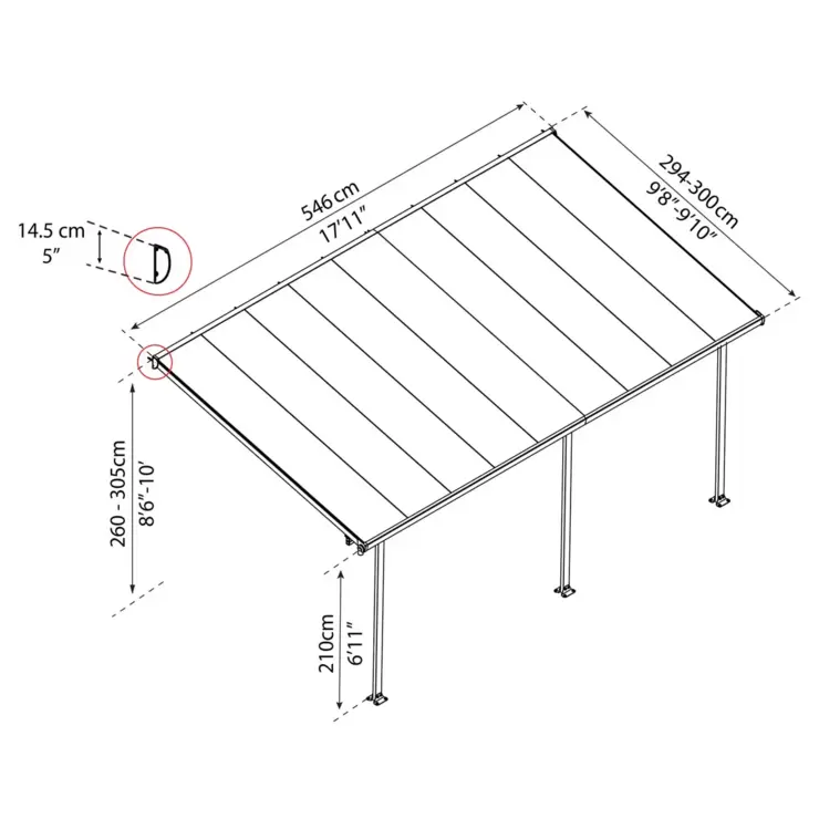 Palram Canopia Feria 3 Veranda Patio Cover in White, 3 x 5.46m - Image 2