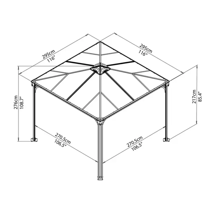 Palram Canopia Palermo 3 x 3 m (9.8 x 9.8 ft) Aluminium and Polycarbonate Gazebo - Image 2