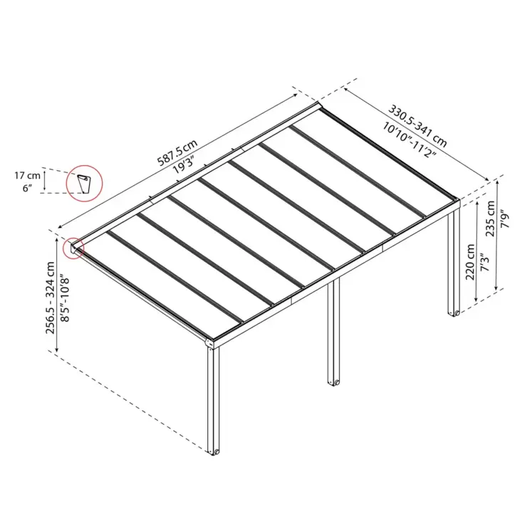 Palram Canopia Stockholm 11ft 2" x 19ft 3" (3.4 x 5.9m) Aluminium Patio Cover - Image 3