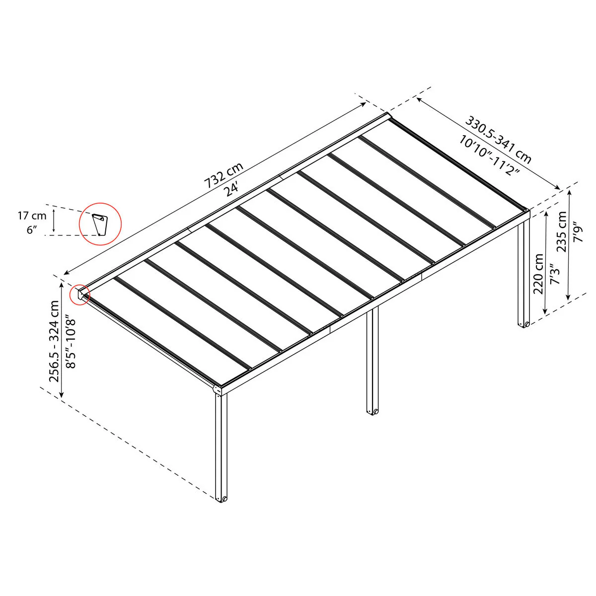 Palram Canopia Stockholm 11ft 2" x 24ft (3.4 x 7.3m) Aluminium Patio Cover - Image 2