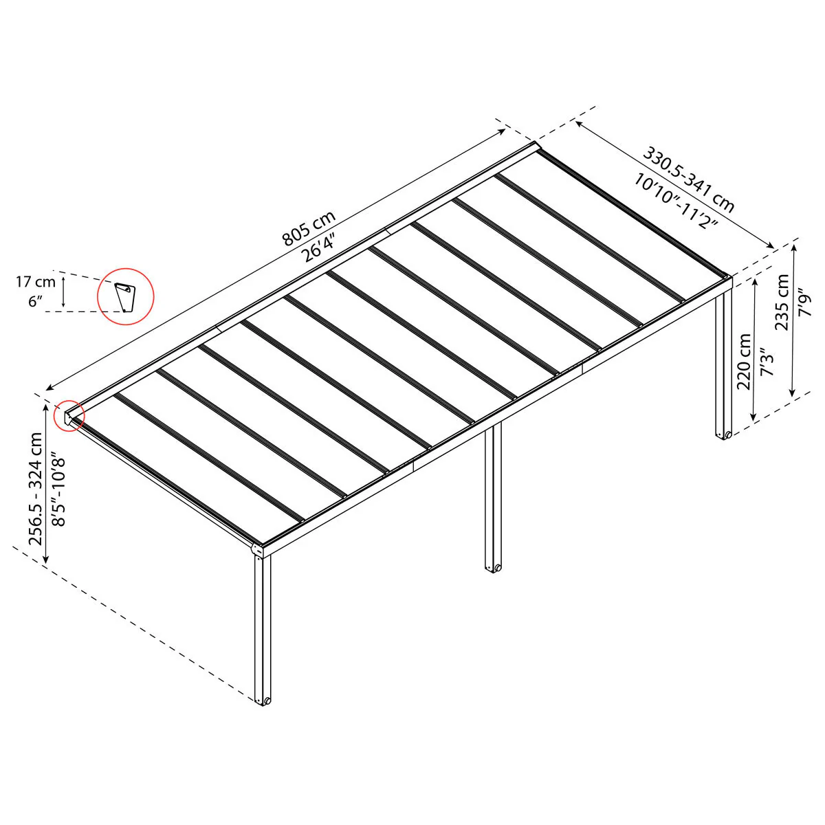 Palram Canopia Stockholm 11ft 2" x 26ft 4" (3.4 X 8.1m) Aluminium Patio Cover - Image 2