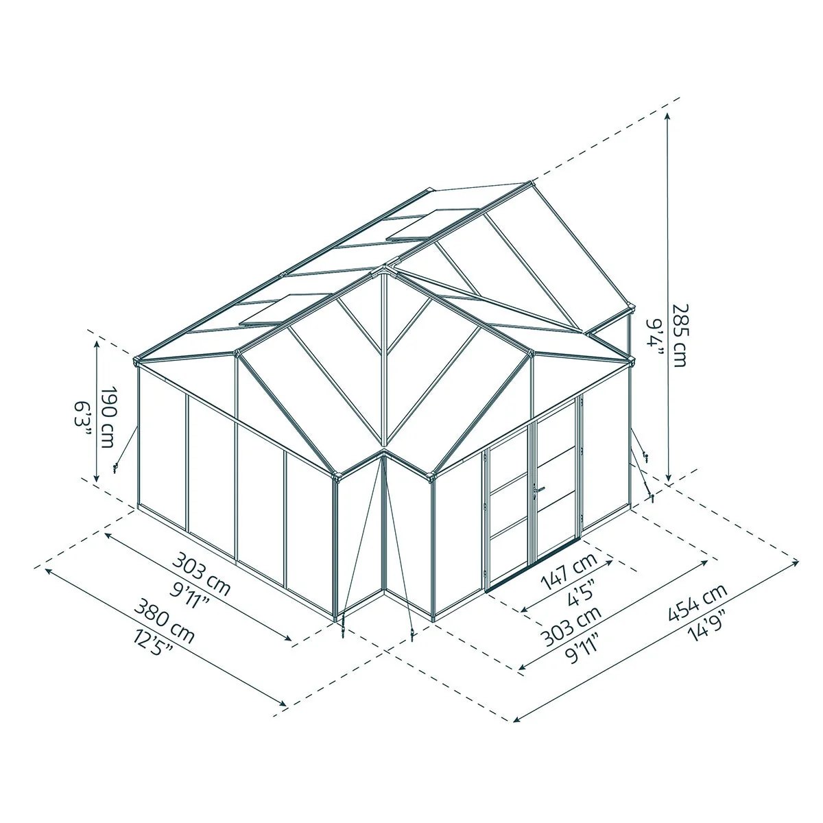 Palram Canopia Triomphe 12ft 5" x 15ft (3.8 x 4.5m) Garden Room Greenhouse - Image 3