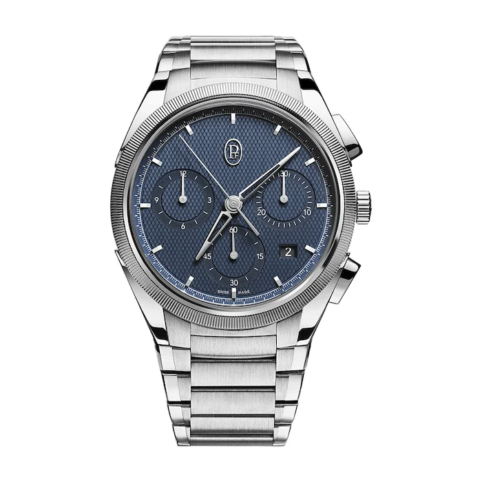 Parmigiani Fleurier Elegance Automatic 42mm Men’s Watch with Blue Material Dial, Stainless Steel Case & Bracelet, 100m Water Resistant / pfc915-1020001-100182