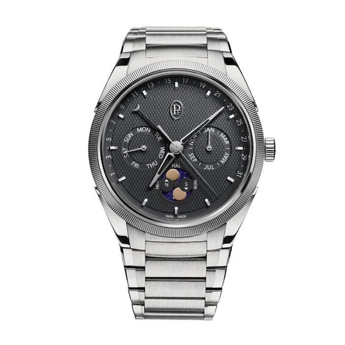 Parmigiani Fleurier Elegance Automatic 42mm Men’s Watch with Grey Material Dial, Stainless Steel Case & Bracelet, 100m Water Resistant / pfc907-1020001-100182