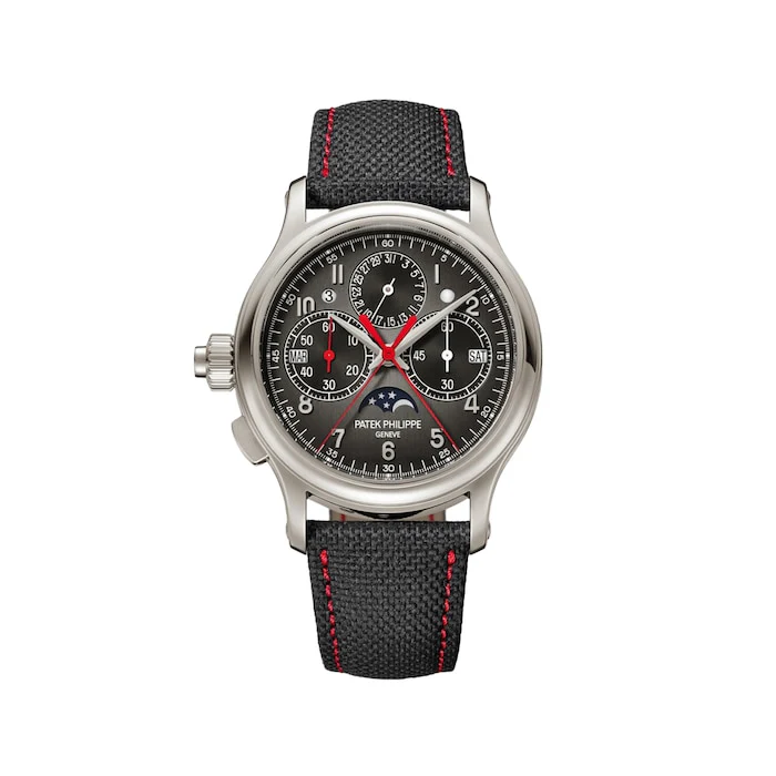 Patek Philippe Manual Wind Men’s Watch with Grey Material Dial, Platinum Case, 30m Water Resistant / 5373P-001