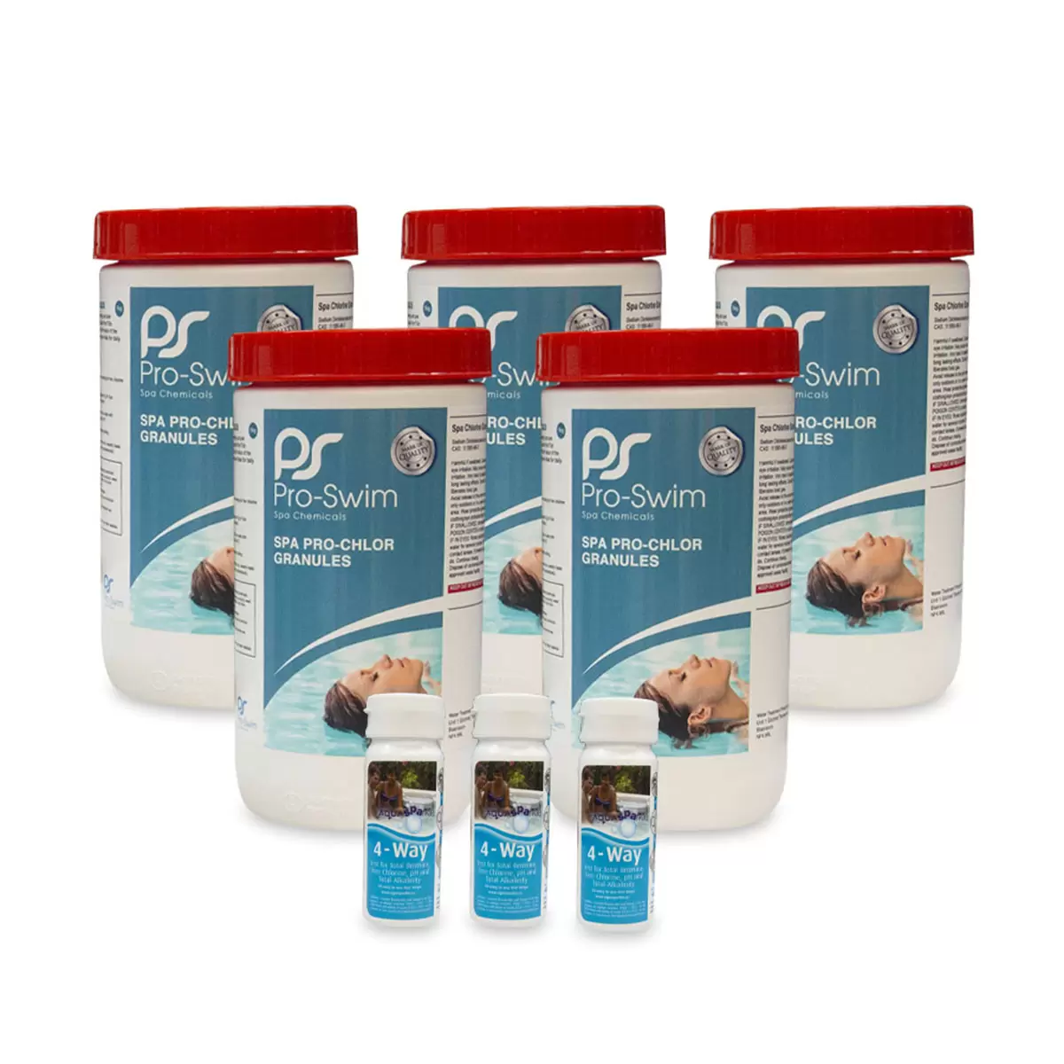 Pro-Swim 5 x 1kg Hot Tub Chlorine Granules and 150 Test Strips - Image 3