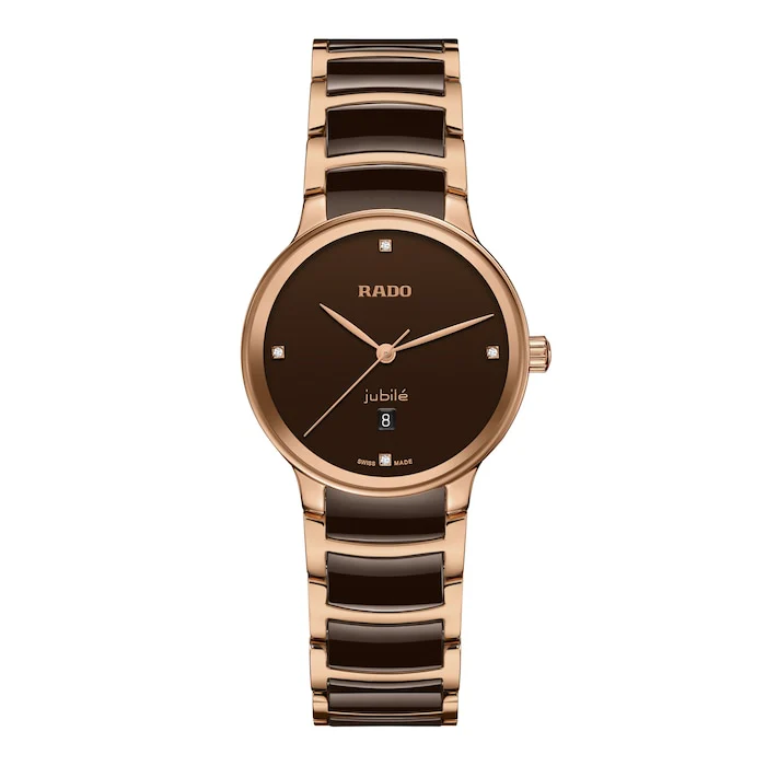Rado Centrix Diamonds 30.5mm Ladies Watch Brown Luxury Watch Swiss Made High Precision Movement R30024712
