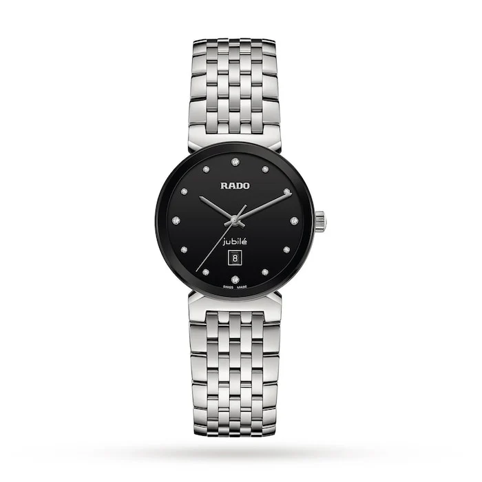 Rado Quartz 30mm Men’s Watch with Black Material Dial, Stainless Steel Case & Bracelet, 50m Water Resistant / R48913733