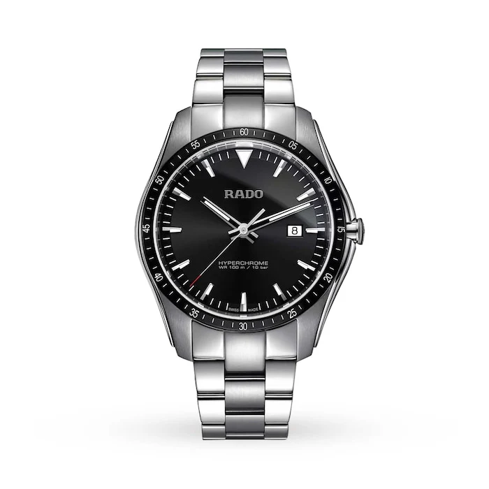 Rado Quartz 45mm Men’s Watch with Black Material Dial, Stainless Steel Case & Bracelet, 100m Water Resistant / R32502153