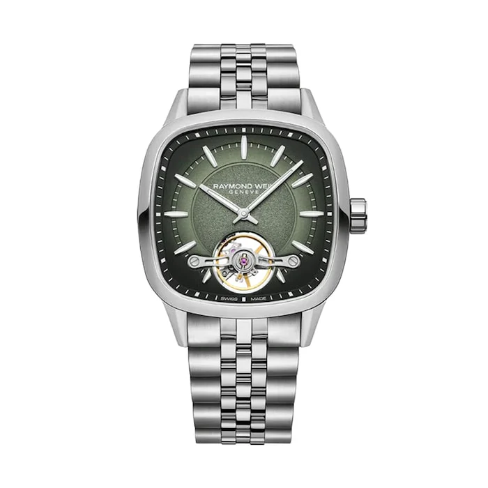 Raymond Weil Automatic 40mm Men’s Watch with Green Material Dial, Stainless Steel Case & Bracelet, 100m Water Resistant / 2790-ST-52051