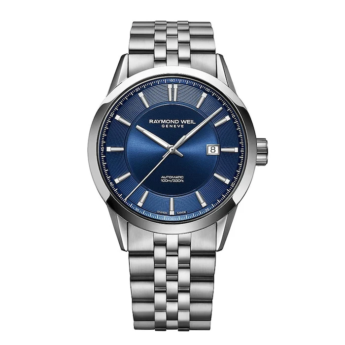 Raymond Weil Automatic 42mm Men’s Watch with Blue Material Dial, Stainless Steel Case & Bracelet, 100m Water Resistant / 2731-ST-50001