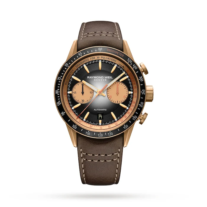 Raymond Weil Automatic Men’s Watch with Black Material Dial, Bronze Case, 100m Water Resistant / 7780-B1-20422