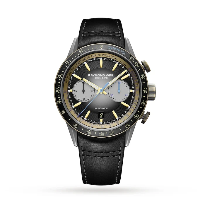 Raymond Weil Automatic Men’s Watch with Black Material Dial, Stainless Steel Case, 100m Water Resistant / 7780-TB3-20423