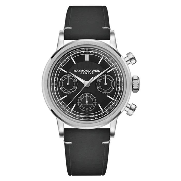 Raymond Weil Automatic Men’s Watch with Black Material Dial, Stainless Steel Case, 50m Water Resistant / 7765-STC-20001