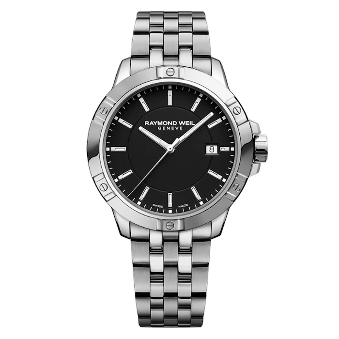 Raymond Weil Quartz 41mm Men’s Watch with Black Material Dial, Stainless Steel Case & Bracelet, 300m Water Resistant / 8160-ST-20041