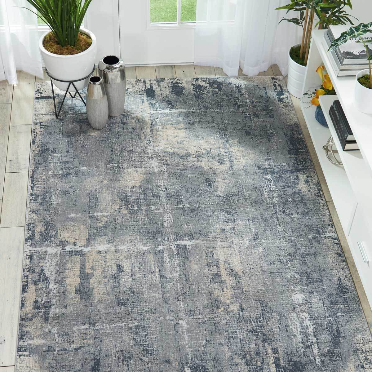 Rustic Textures Faded Blue Rug, 240 x 320 cm - Image 2