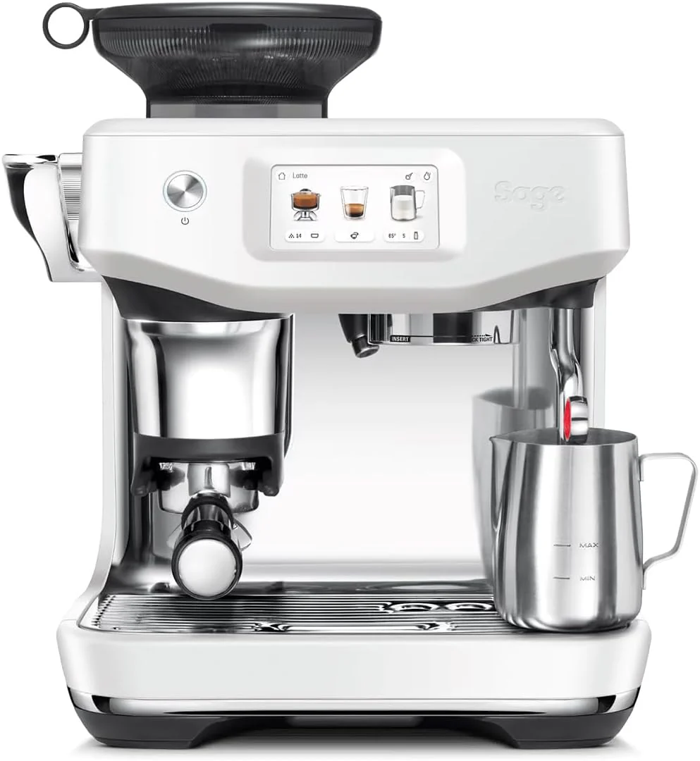 Sage - The Barista Touch Impress - Bean to Cup Coffee Machine with Grinder and Milk Frother, Cappuchino, Latte, Espresso Maker, Easy to Use, 8 Presets, With Milk Jug, 1700 W, Sea Salt
